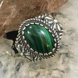 Carolyn Pollack Vintage Sterling Silver Oval Malachite Decorated Ring For Women